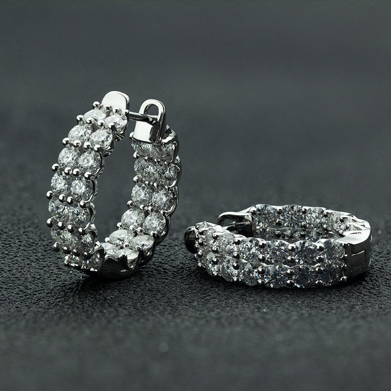 2 Rows Moissanite Hoop Earrings