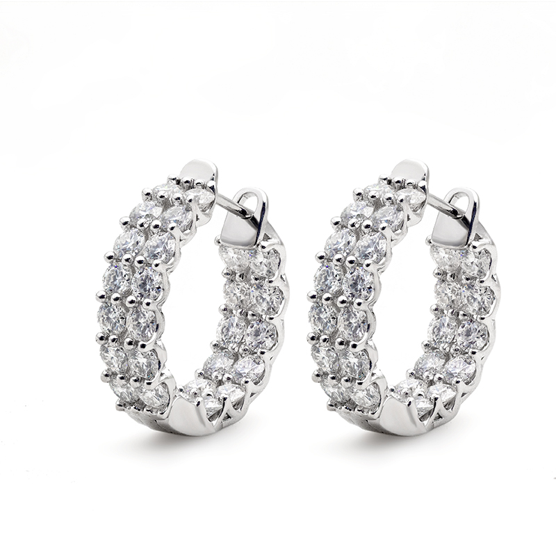 2 Rows Moissanite Hoop Earrings