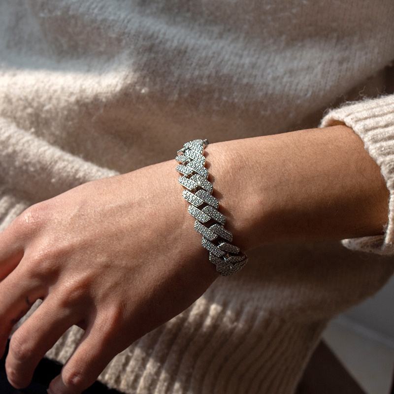 12mm 2Rows Moissanite Cuban Link Chain Bracelet