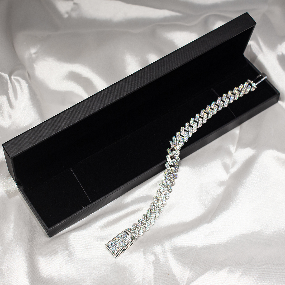 12mm 2Rows Moissanite Cuban Link Chain Bracelet