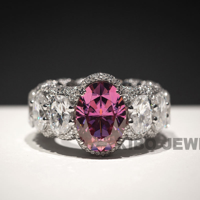 30CTW Oval Cut Pink Moissanite Ring
