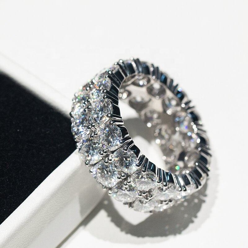 2Rows Round Moissanite Mens Hip Hop Ring