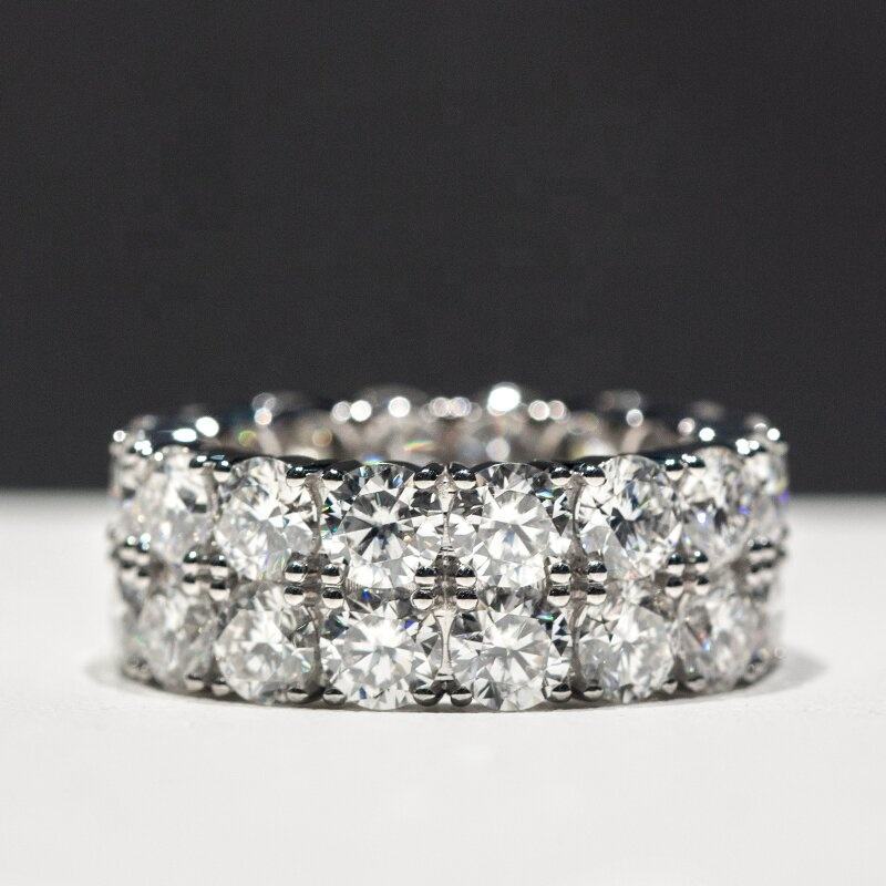 2Rows Round Moissanite Mens Hip Hop Ring