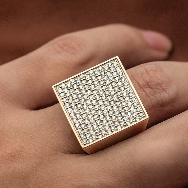 Custom Square Moissanite Mens Hip Hop Ring