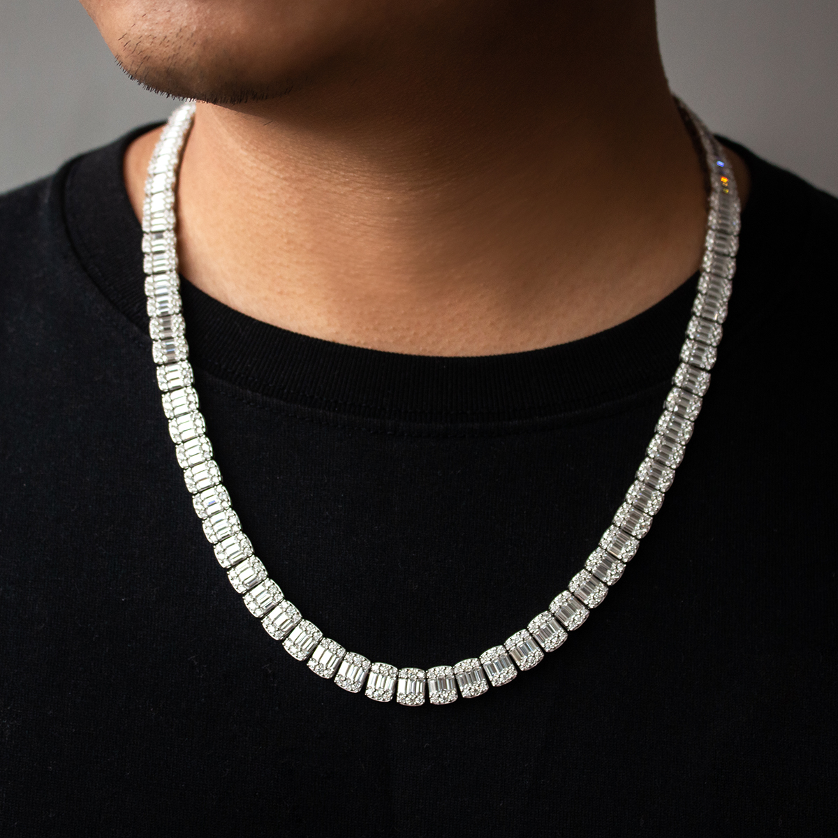 9mm Baguette Cluster Moissanite Tennis Chain Necklace