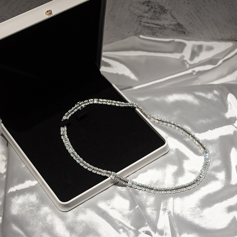 9mm Baguette Cluster Moissanite Tennis Chain Necklace