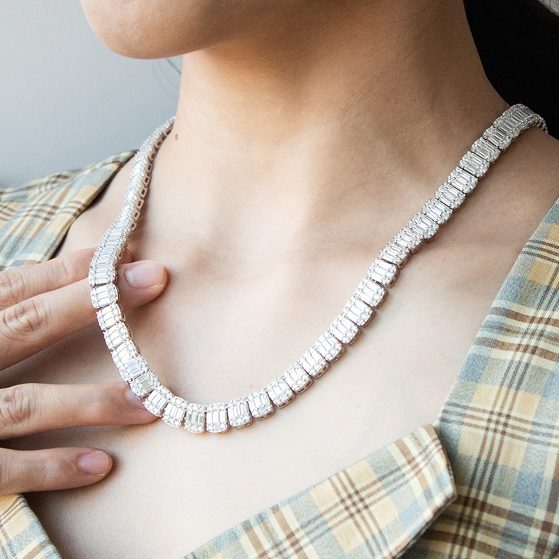 9mm Baguette Cluster Moissanite Tennis Chain Necklace