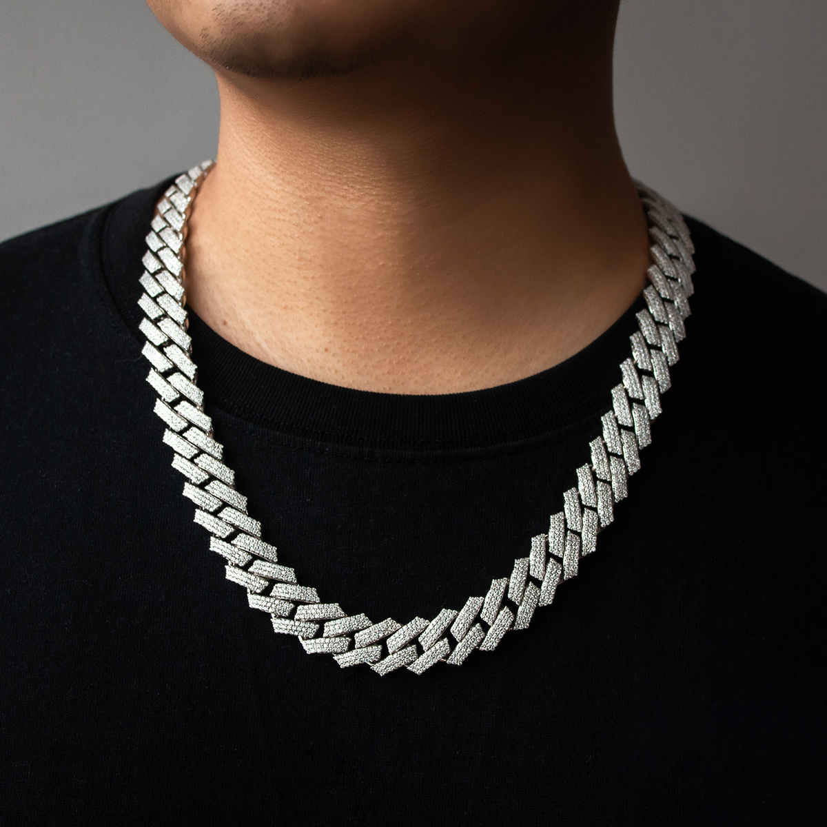 15mm Prong Set 3Rows Cuban Chain Necklace