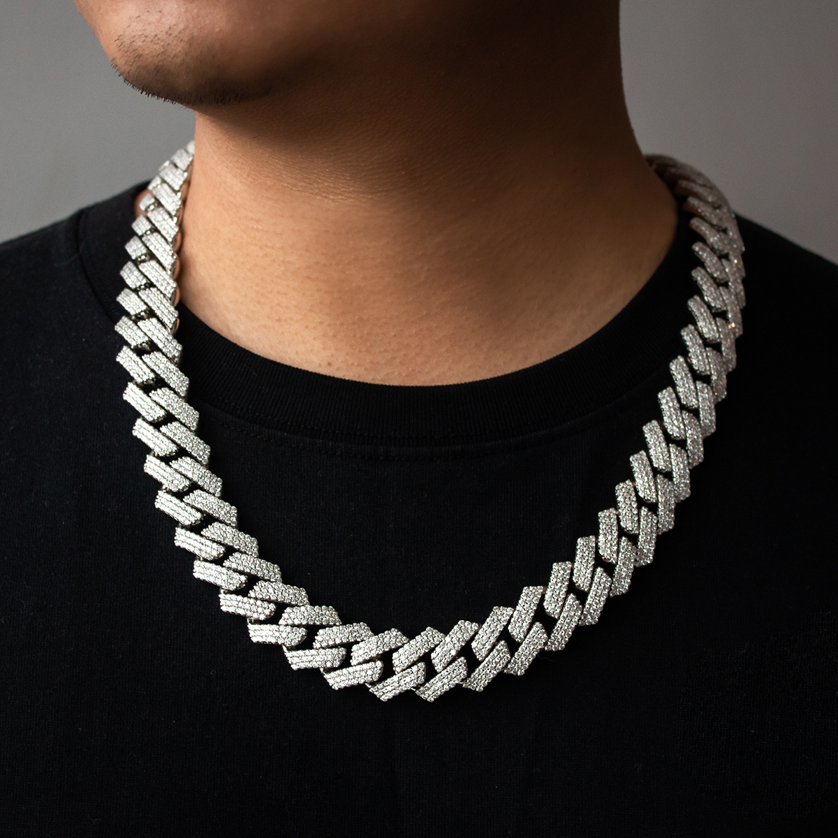 18mm Prong Set 3rows Cuban Chain Necklace
