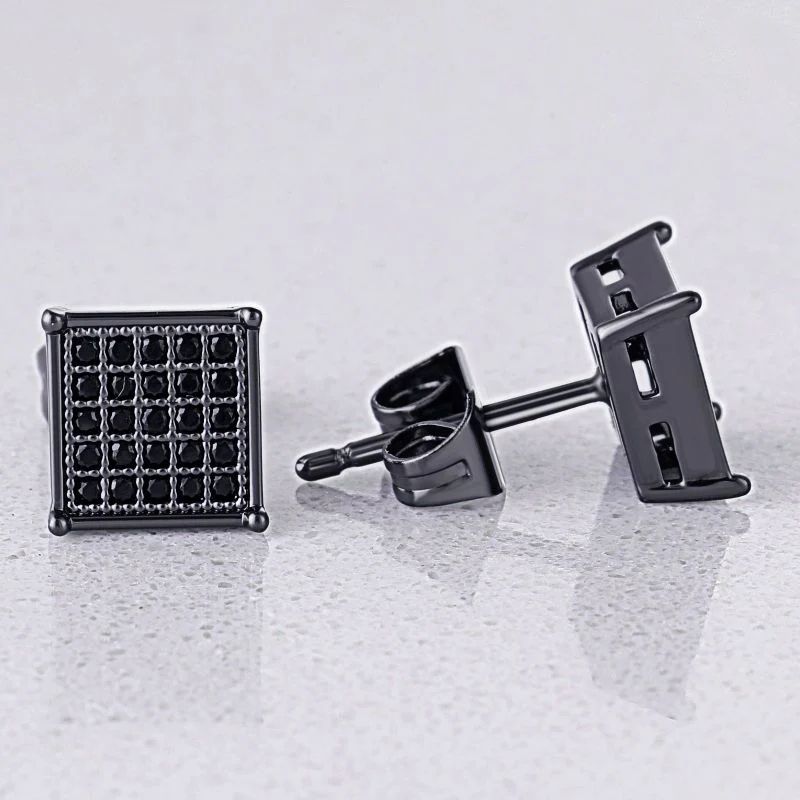 Black Gemstone Square Stud Earrings