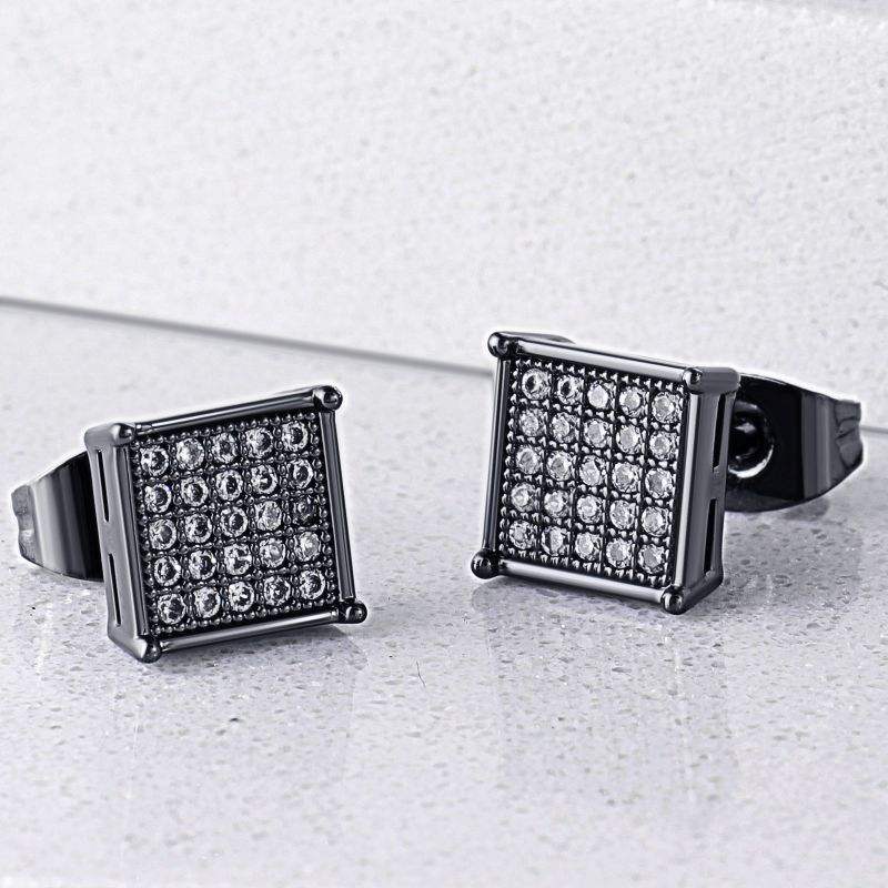Black Gemstone Square Stud Earrings