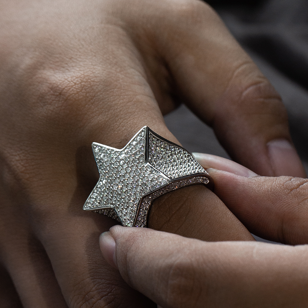 Ice Out Star Shape Moissanite Diamond Men Ring