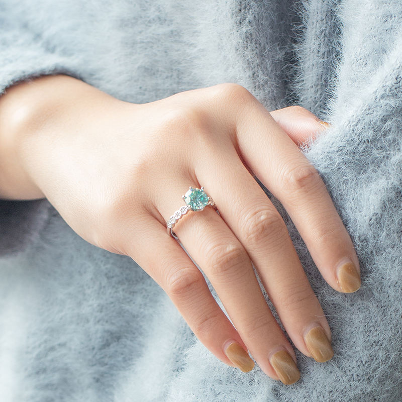 2ct Blue Moissanite Engagement Ring