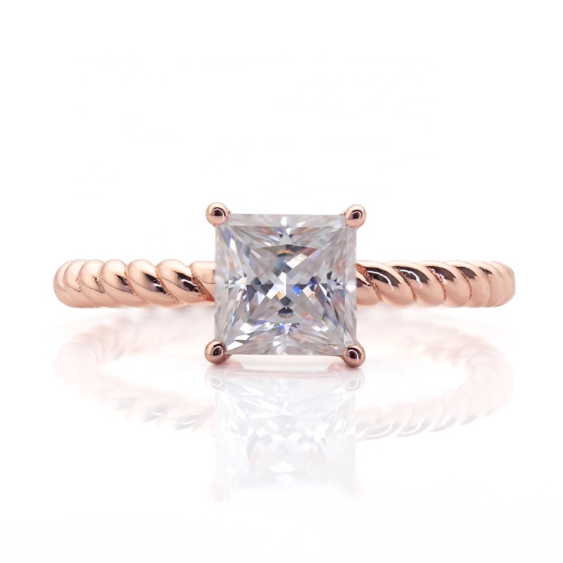 Rose Gold Plated Princess Cut Moissanite Ring