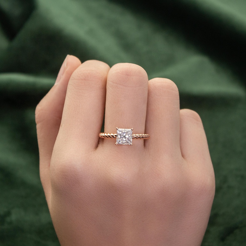 Rose Gold Plated Princess Cut Moissanite Ring