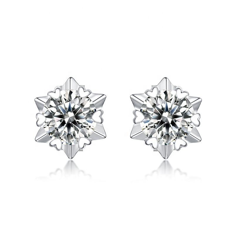 Snow Flake Moissanite Diamond Stud Earrings