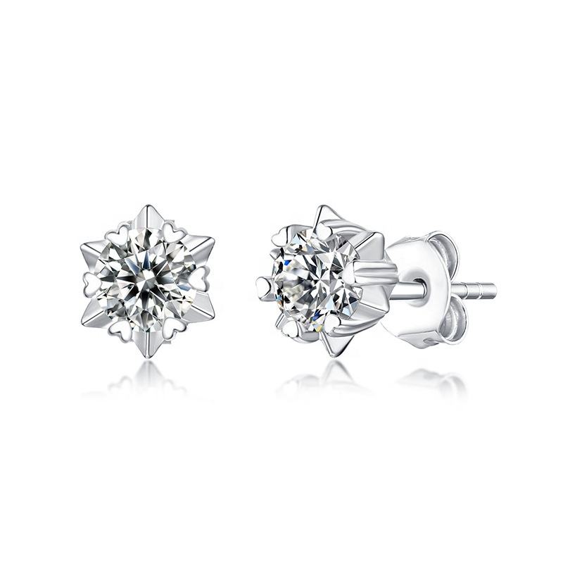Snow Flake Moissanite Diamond Stud Earrings