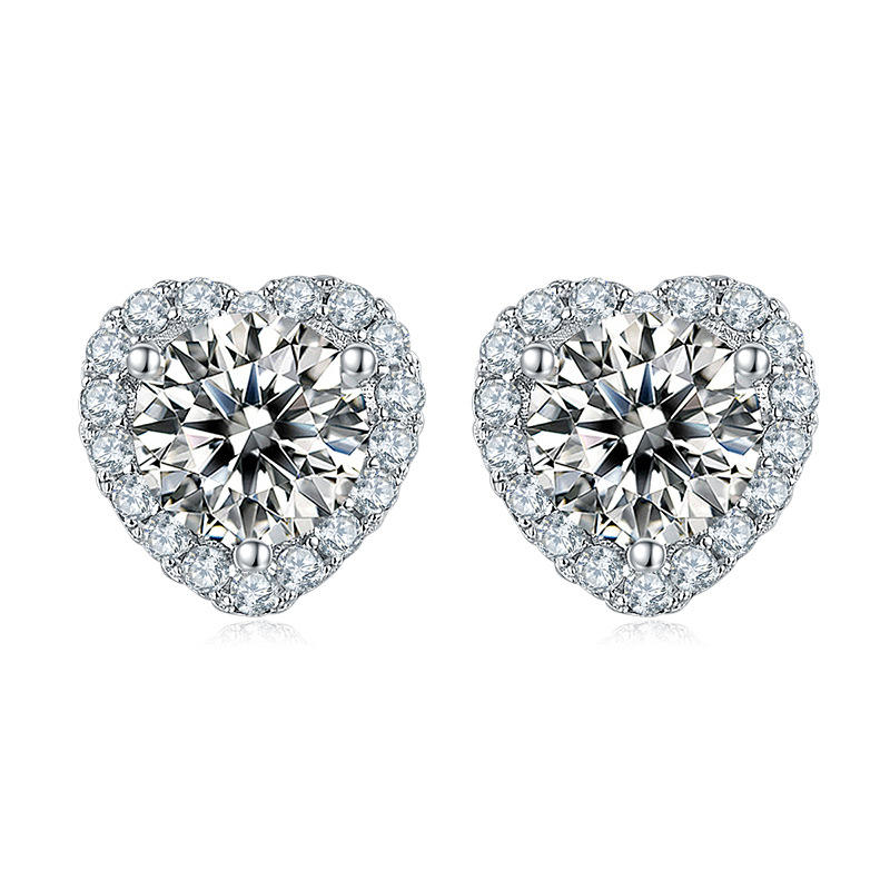 Heart Design Moissanite Stud Earrings for Women