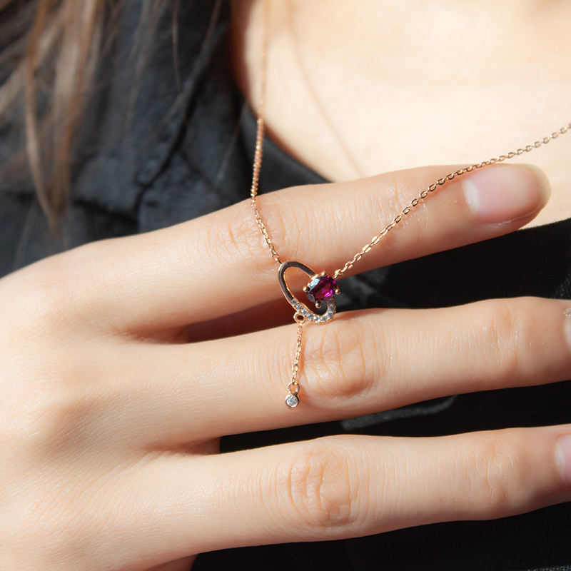 Natural Rhodolite Pendant Women Necklace