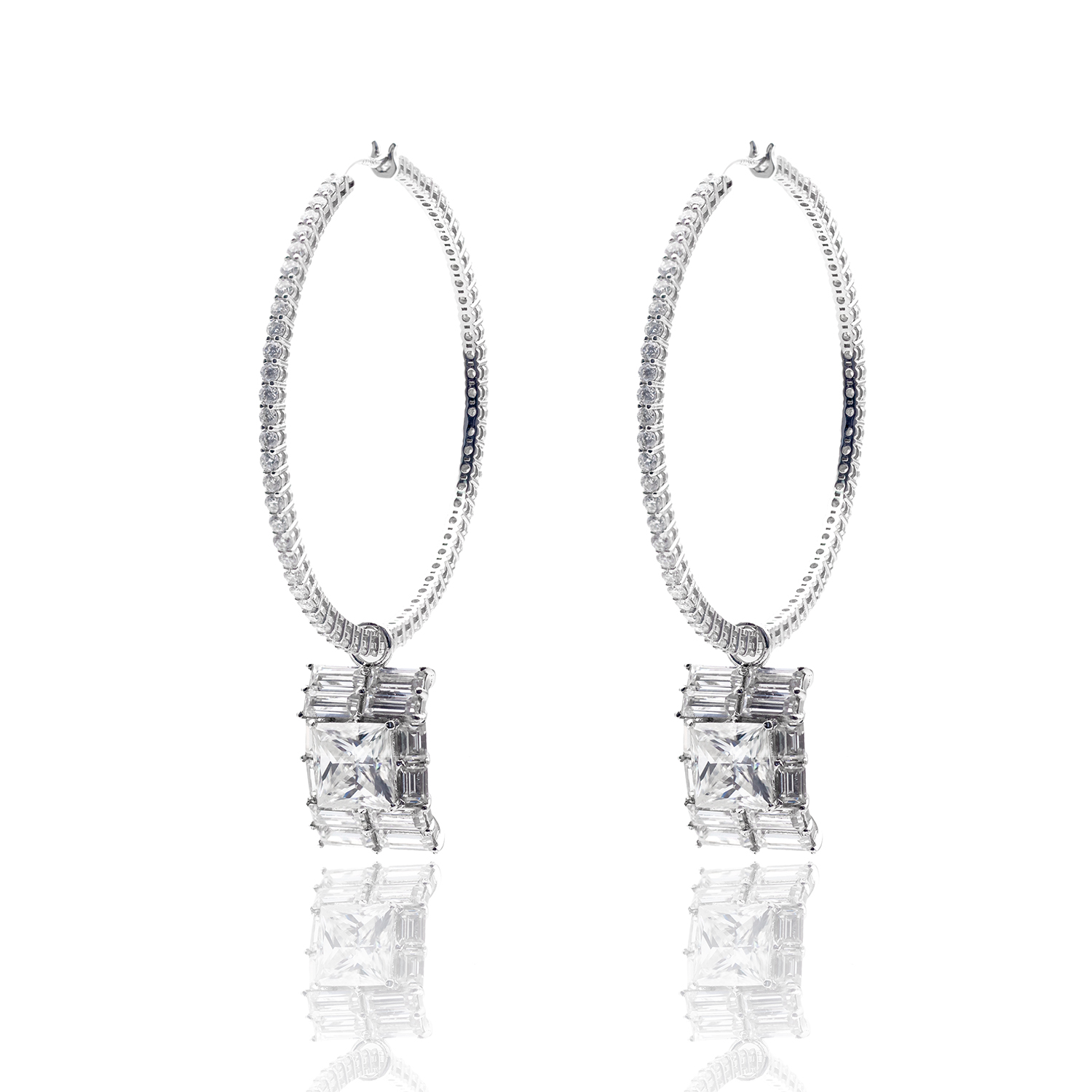 14k Gold Hoop Moissanite Diamond Earrings