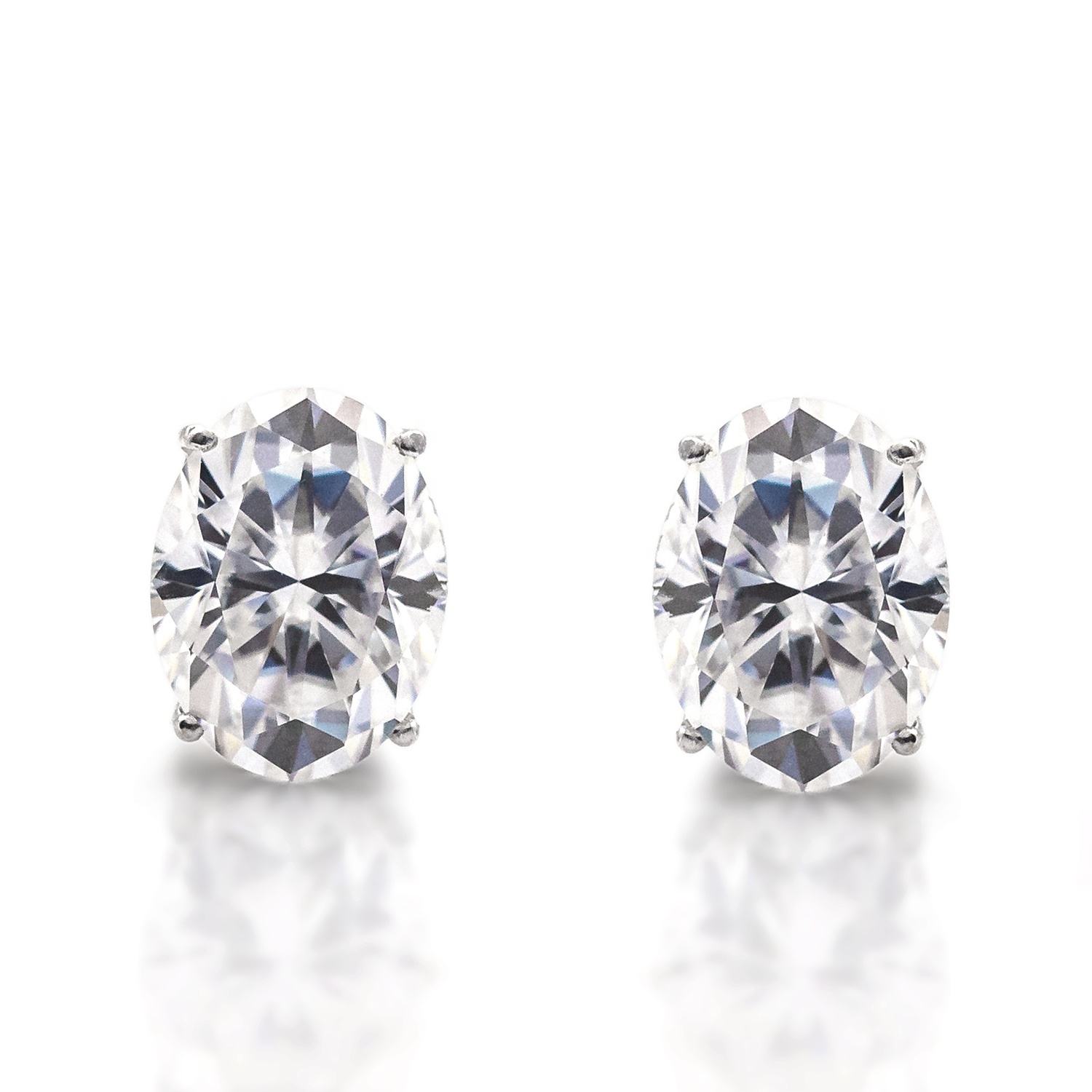 14K White Gold Oval Moissanite Earrings
