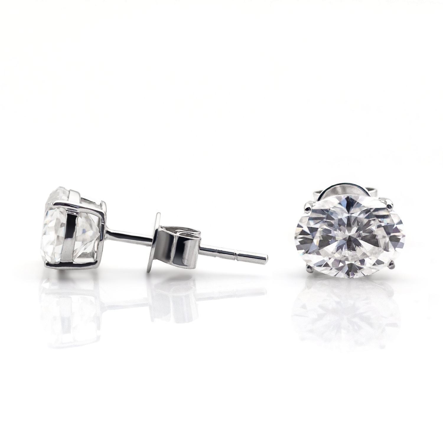 14K White Gold Oval Moissanite Earrings