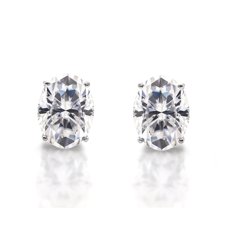 14K White Gold Oval Moissanite Earrings